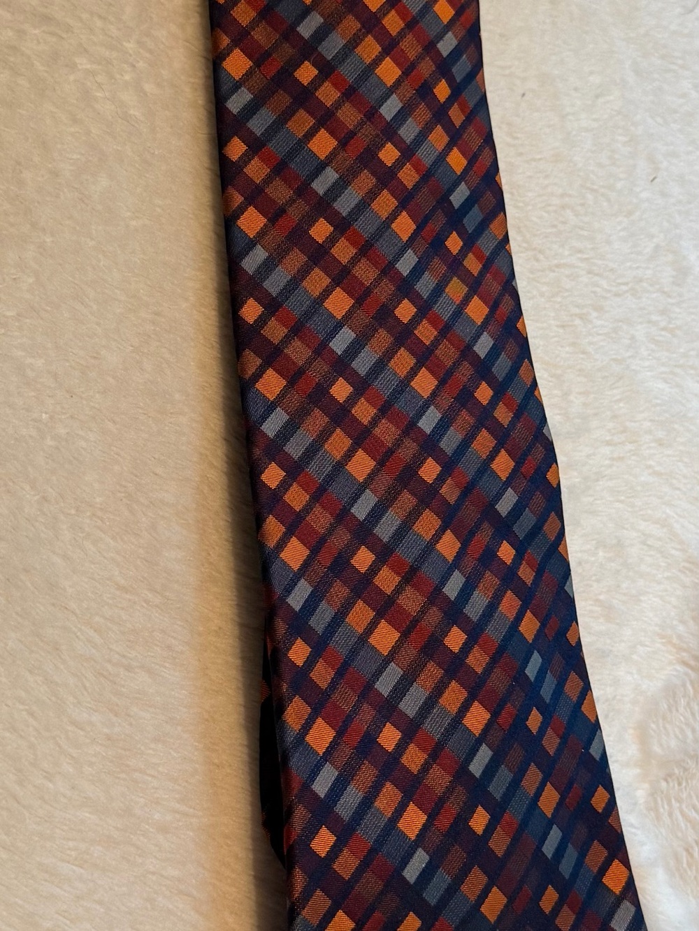Van Heusen Plaid Tie in Orange and Blue
